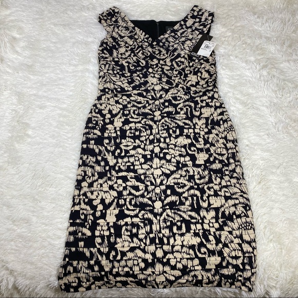 Adrianna Papell Sleeveless Black Beige Shutter Pleat Bodycon Cocktail Dress - Picture 2 of 12